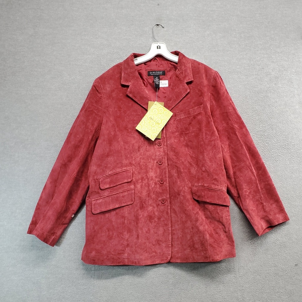 Dialogue Women Jacket 18w Red Leather Suede Blazer Pockets Long Sleeve READ